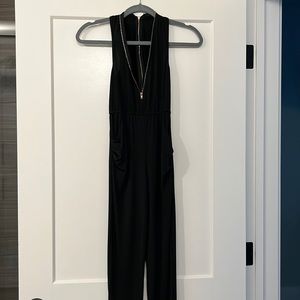 Black pants romper gold zipper